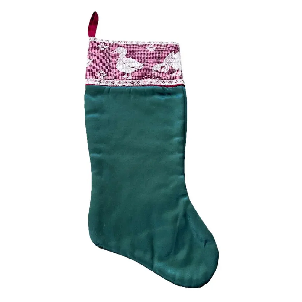 2 Vintage Handmade Christmas Stockings Goose Geese Satin Grannycore Country